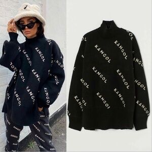 Kangol Black Turtleneck Sweater with Logo Pattern